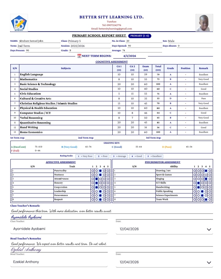 Sity Schoolware Report Sheet Screenshot